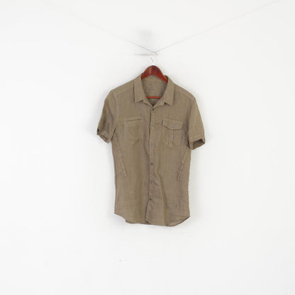 Allsaints Men M (S) Casual Shirt Khaki 100% Linen Spector Summer Top