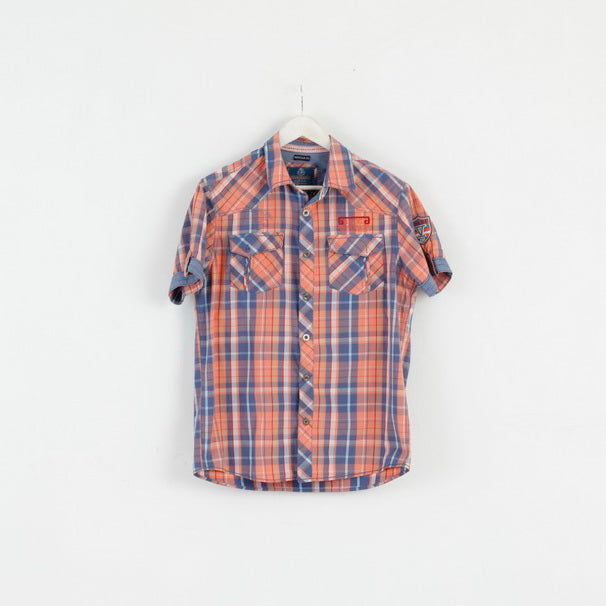 Tom Tompson Mens M Casual Shirt Blue Check Cotton Regular Fit Emroidered Back Top