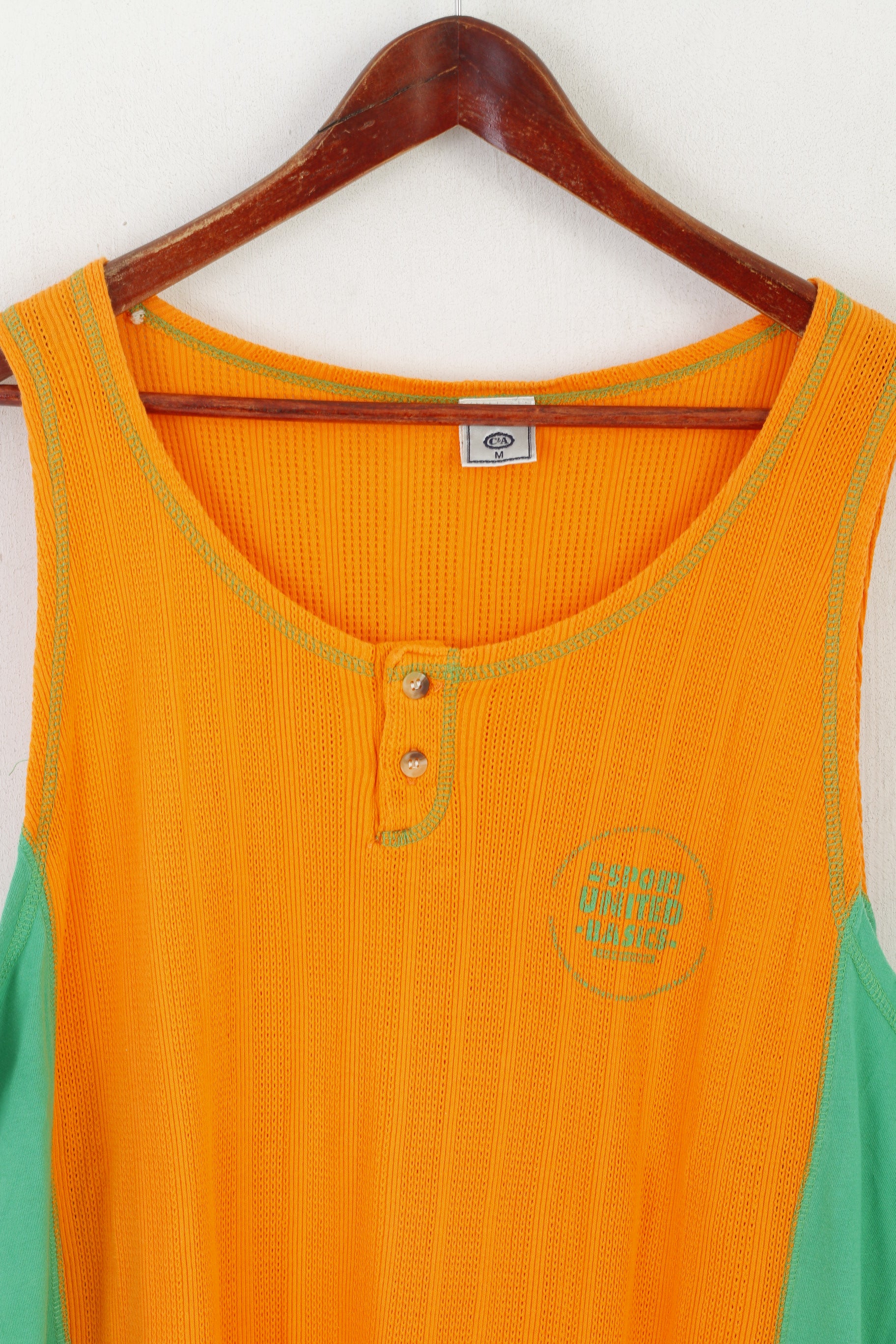 C&amp;A Homme M Chemise Orange Vintage Coton Sport United Basic 90s Débardeur