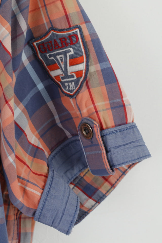 Tom Tompson Mens M Casual Shirt Blue Check Cotton Regular Fit Emroidered Back Top