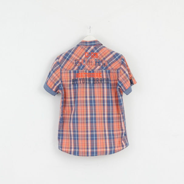 Tom Tompson Mens M Casual Shirt Blue Check Cotton Regular Fit Emroidered Back Top