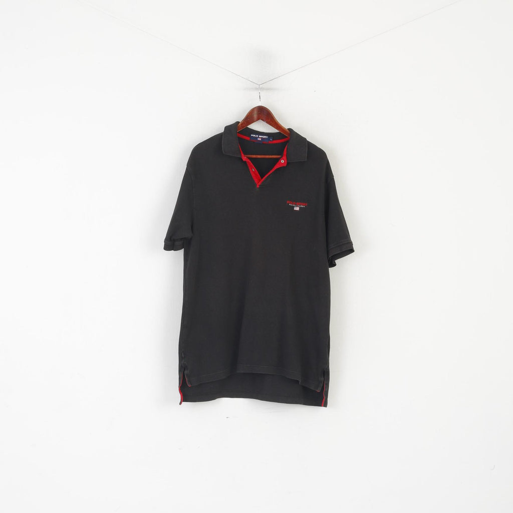 Polo Sport Ralph Lauren Men L Polo Shirt Black Cotton Vintage Stretch Classic Top