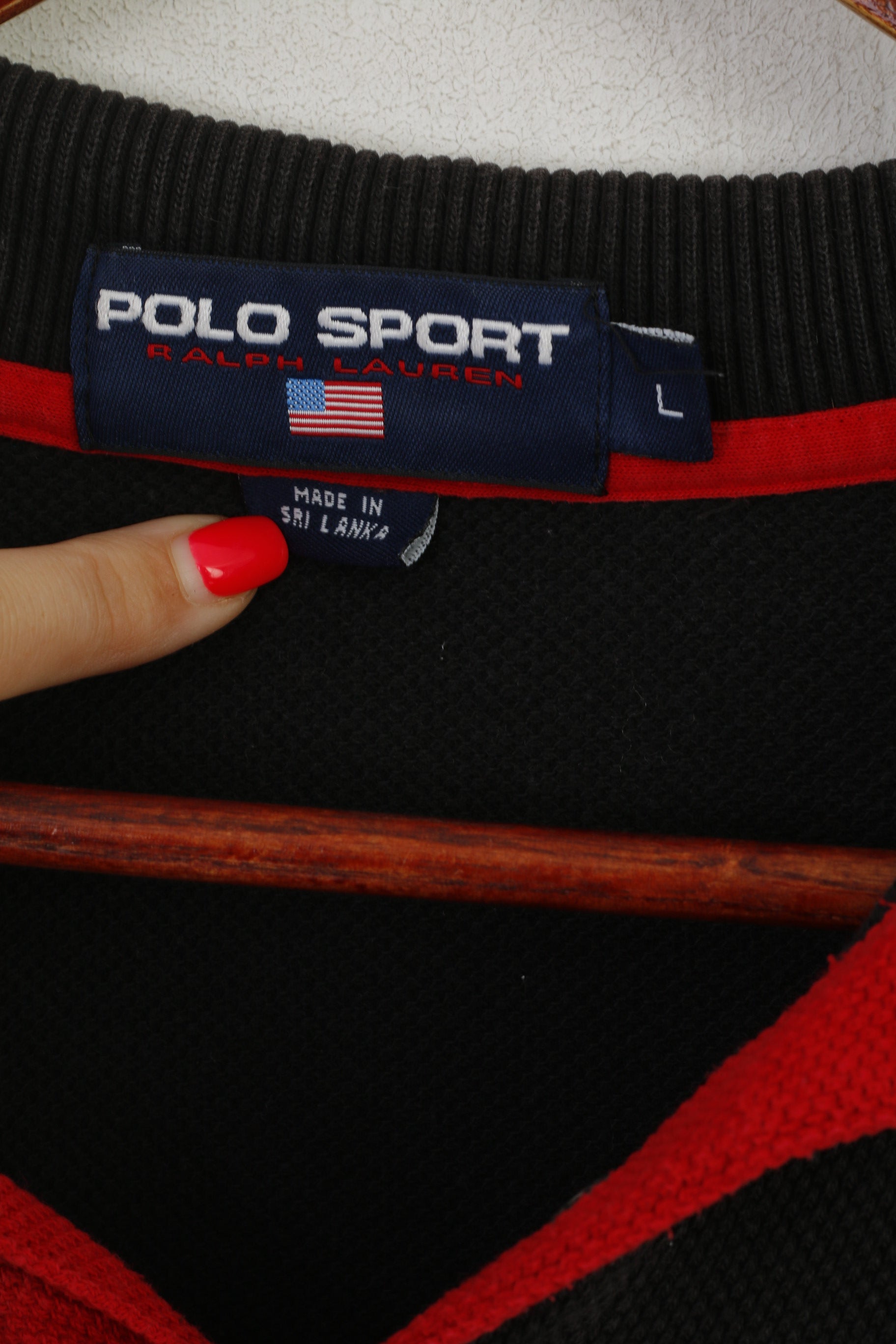 Polo Sport Ralph Lauren Men L Polo Shirt Black Cotton Vintage Stretch Classic Top