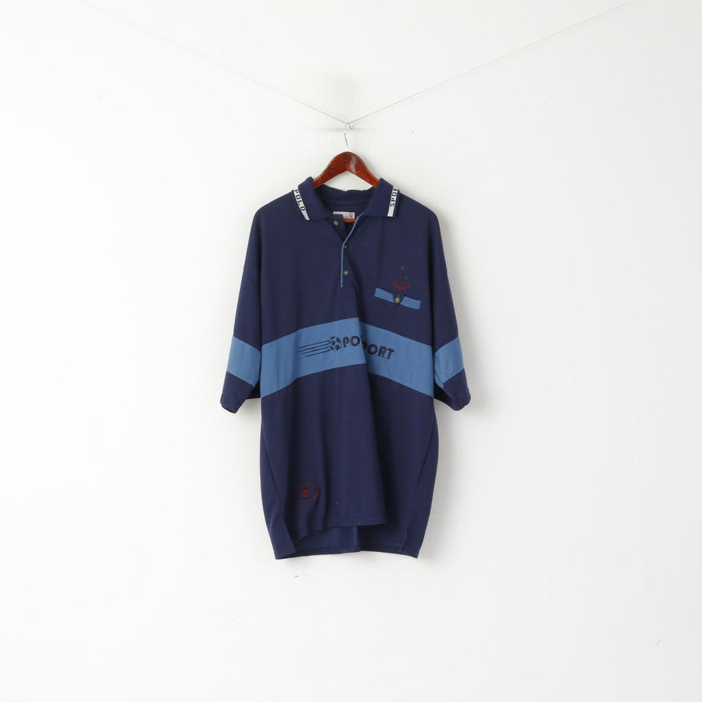 Polo Sports Men XXL Polo Shirt Navy Vintage Football Short Sleeve Retro Top