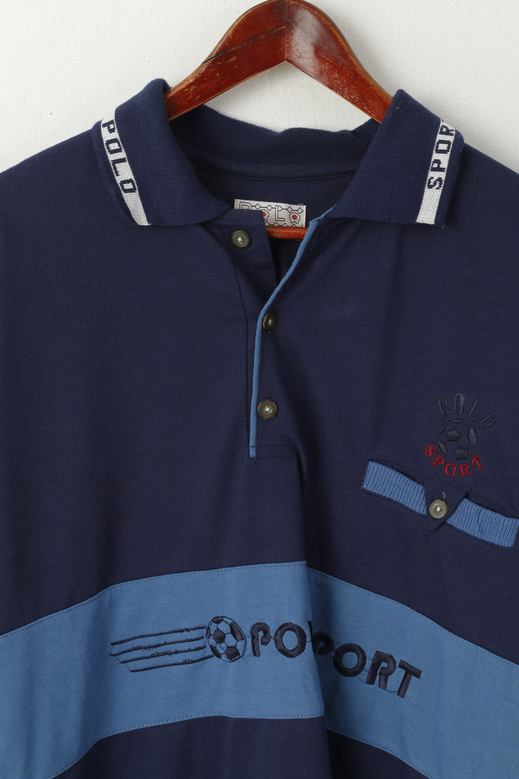 Polo Sports Men XXL Polo Shirt Navy Vintage Football Short Sleeve Retro Top