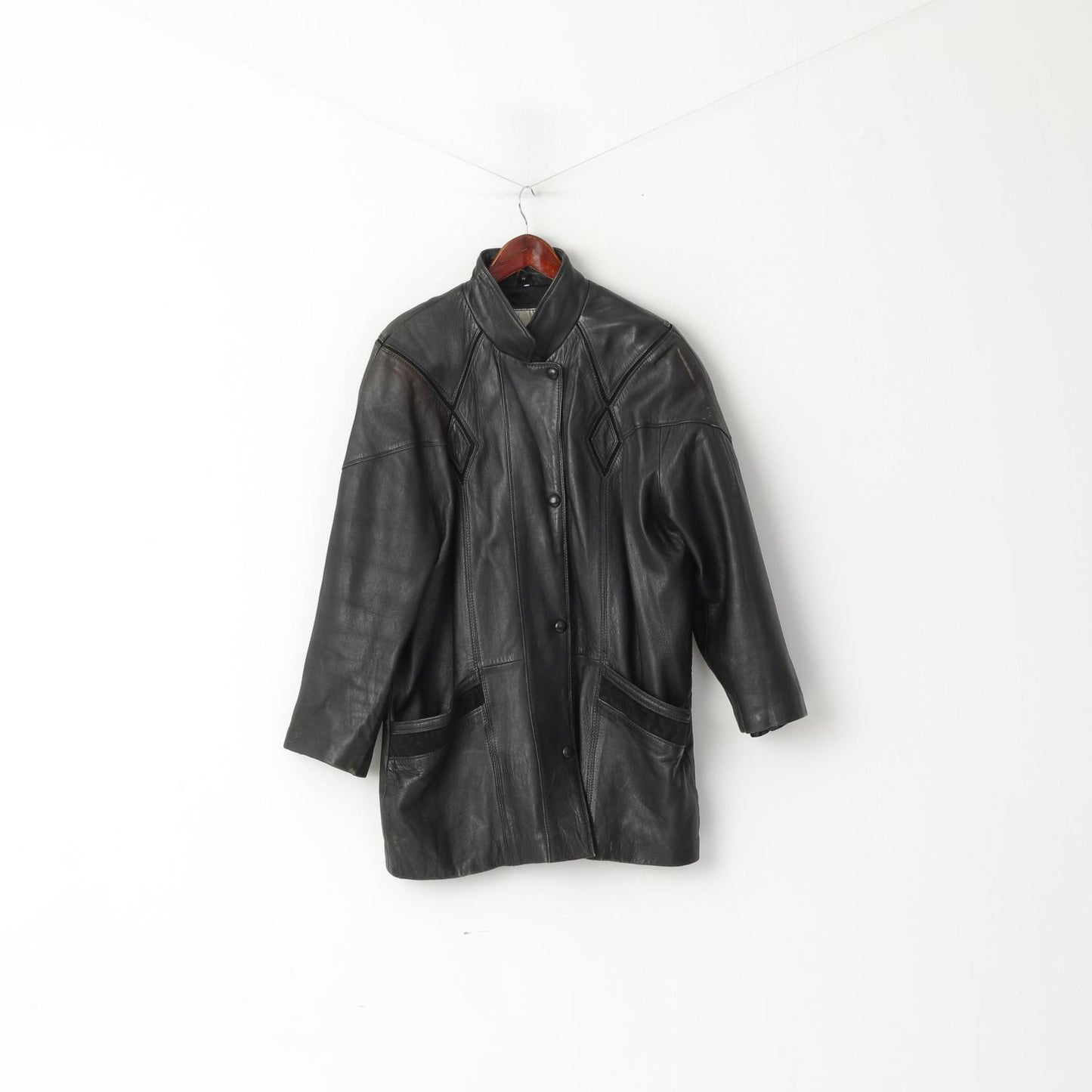 Akaso Women M Jacket Black Leather Vintage Sholuder Pads Raglan Sleeve Top