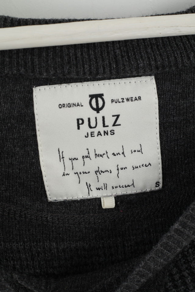 PULZ Jeans Womens S Jumper Grey Tunic Cotton Metal Detailed Long Sweater