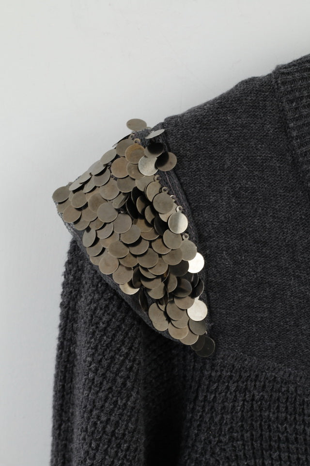 PULZ Jeans Womens S Jumper Grey Tunic Cotton Metal Detailed Long Sweater