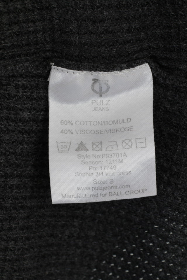 PULZ Jeans Womens S Jumper Grey Tunic Cotton Metal Detailed Long Sweater