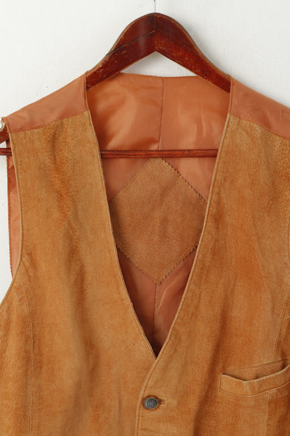 Vintage Men 52 L Leather Vest Vintage Camel Suede Single Breasted Waistcoat