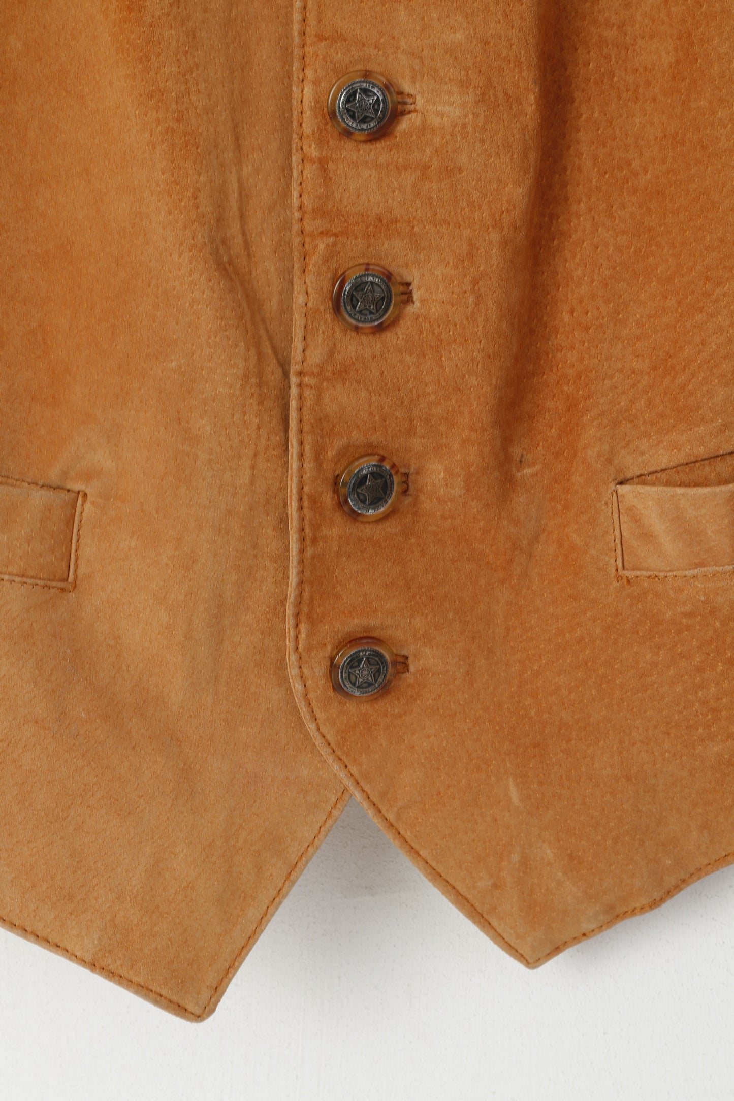 Vintage Men 52 L Leather Vest Vintage Camel Suede Single Breasted Waistcoat