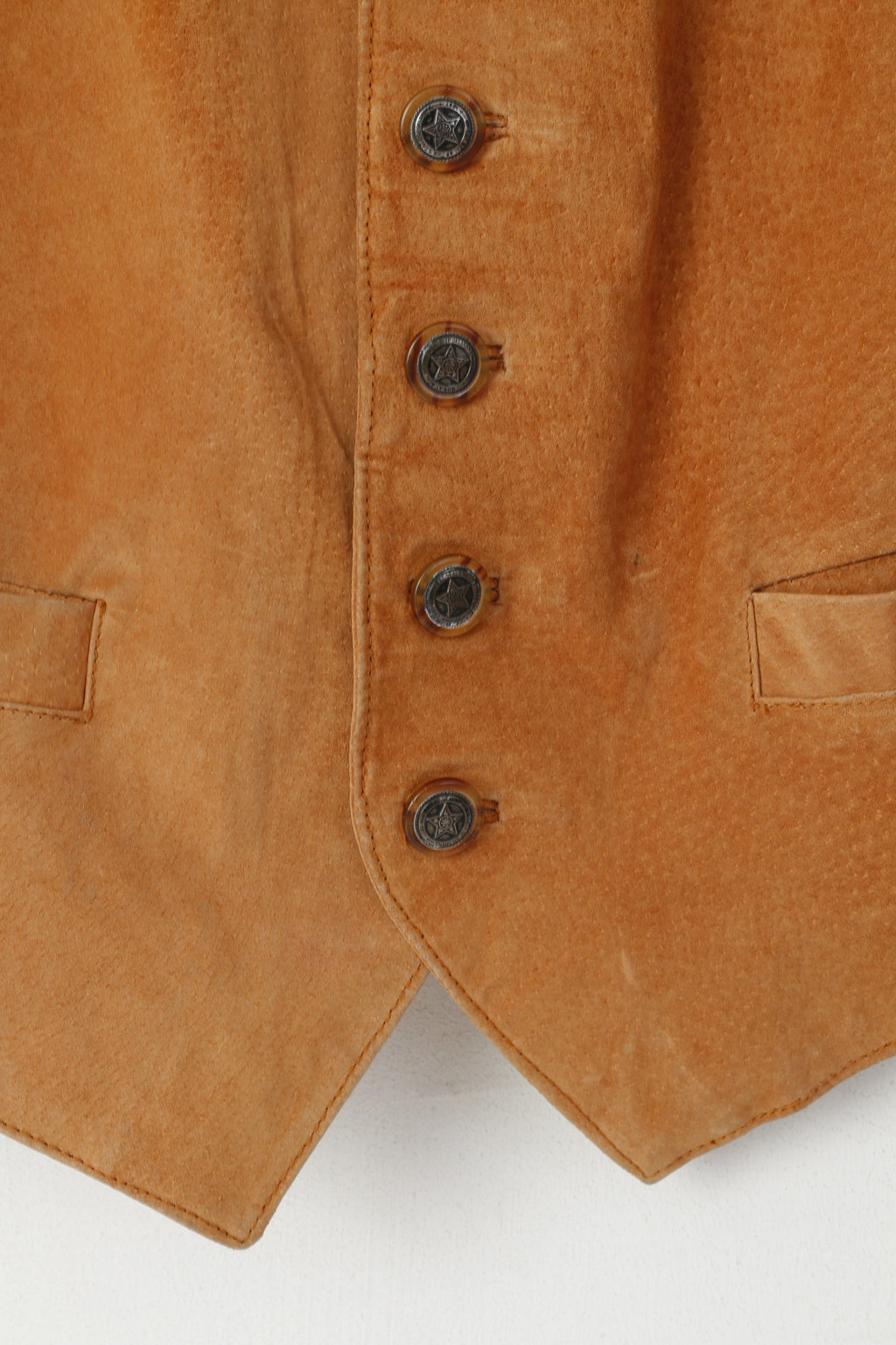 Vintage Hommes 52 L Gilet En Cuir Vintage Camel Daim Gilet Simple Boutonnage