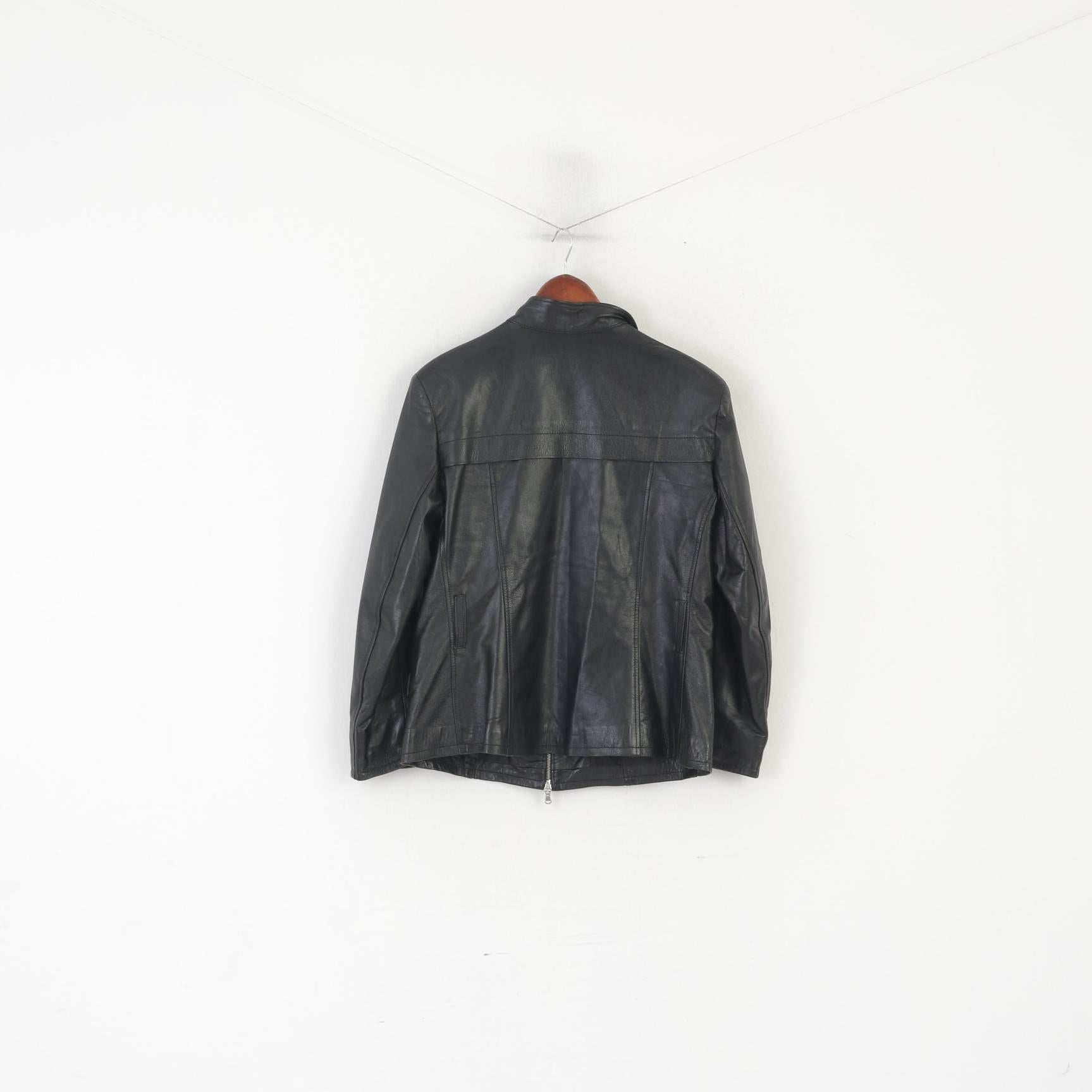 Vera Pelle Veste Femme XXL (L/XL) Cuir Souple Noir Fabriqué en Italie Zip Up Biker Top