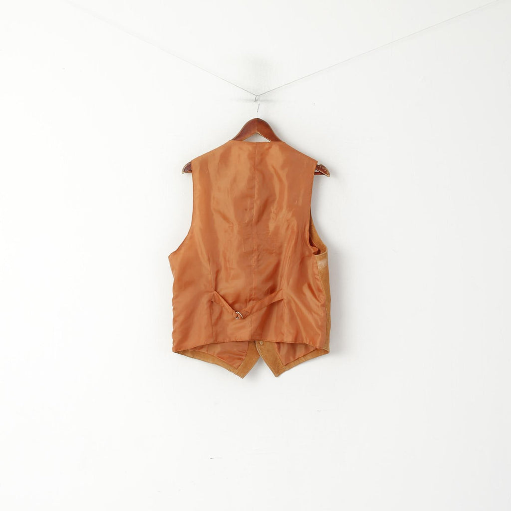 Vintage Hommes 52 L Gilet En Cuir Vintage Camel Daim Gilet Simple Boutonnage