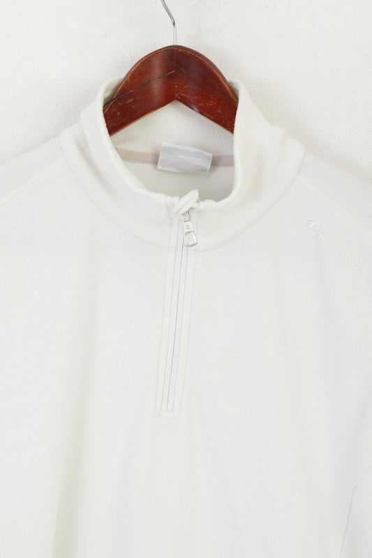 Champion Women XL Fleece Top Cream Vintage Outdoor Zip Neck Sweatshirt