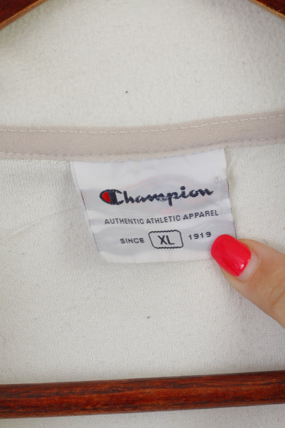 Champion Women XL Fleece Top Cream Vintage Outdoor Zip Neck Sweatshirt
