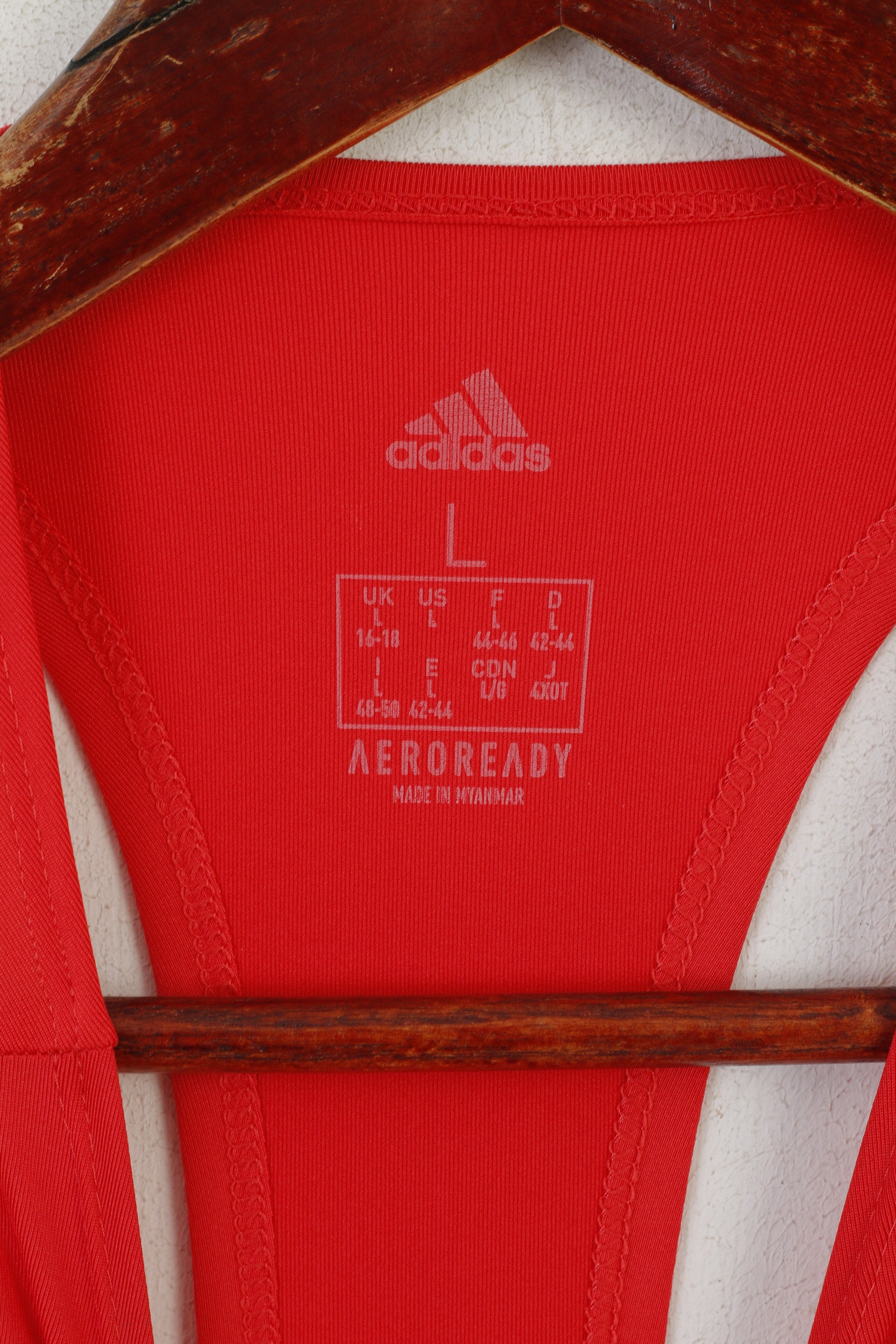 New Adidas Aeroready Women L 16-18 Shirt Red Tech Bos Motion Sport Tank Top