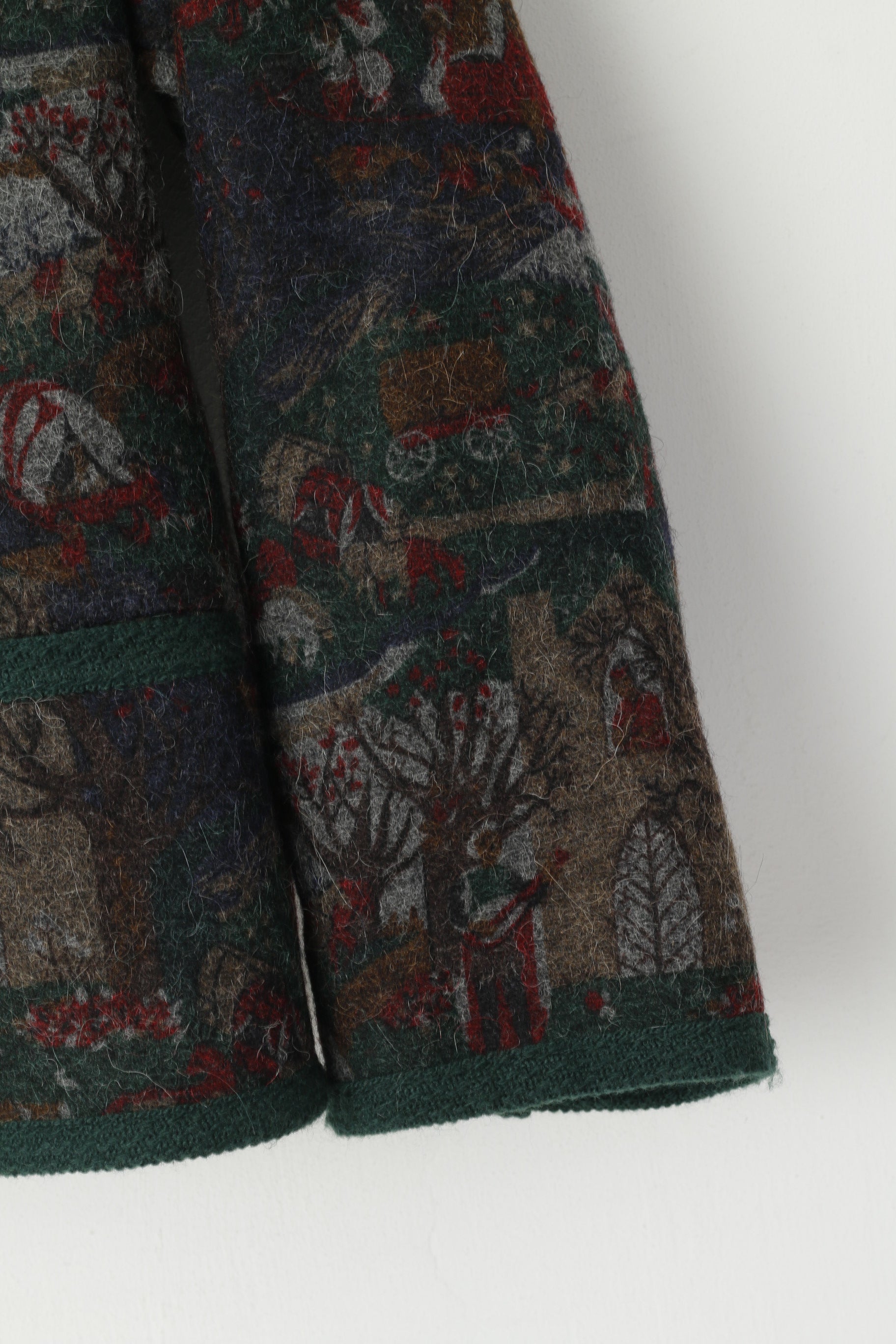 Hammershmid Femmes M Cardigan Vert Pure Laine Folk Imprimé Pull Classique