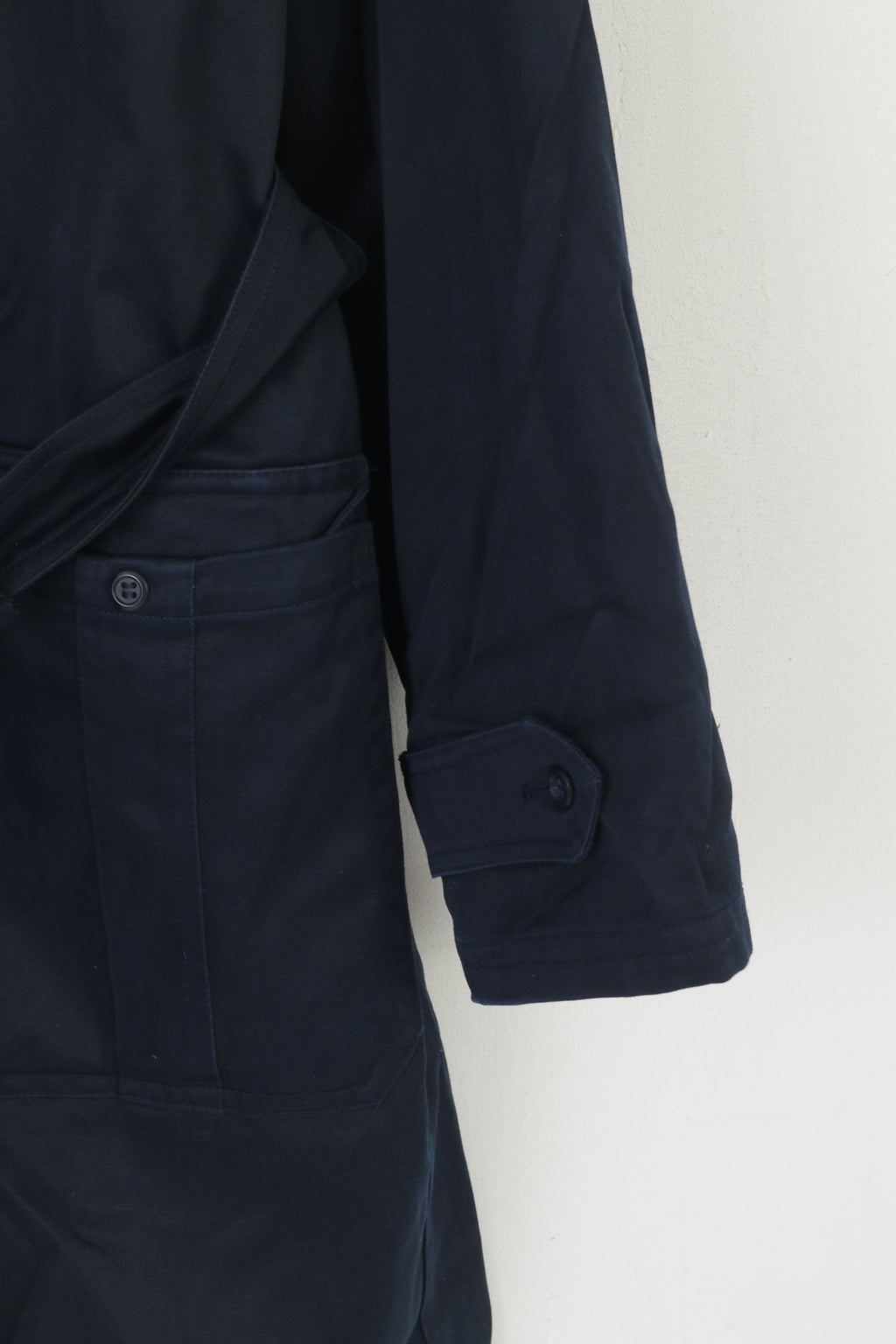 Vintage Men L 184 Coat Navy Cotton Military Croatian Belted Maribor 1979 Trench