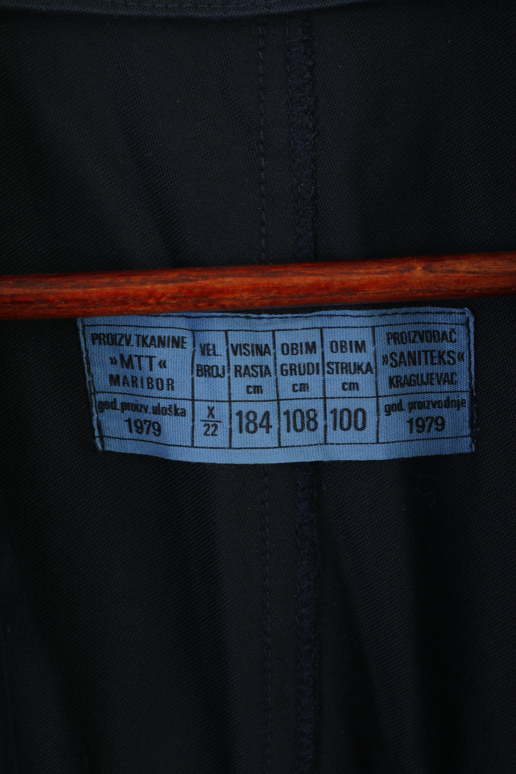 Vintage Men L 184 Coat Navy Cotton Military Croatian Belted Maribor 1979 Trench