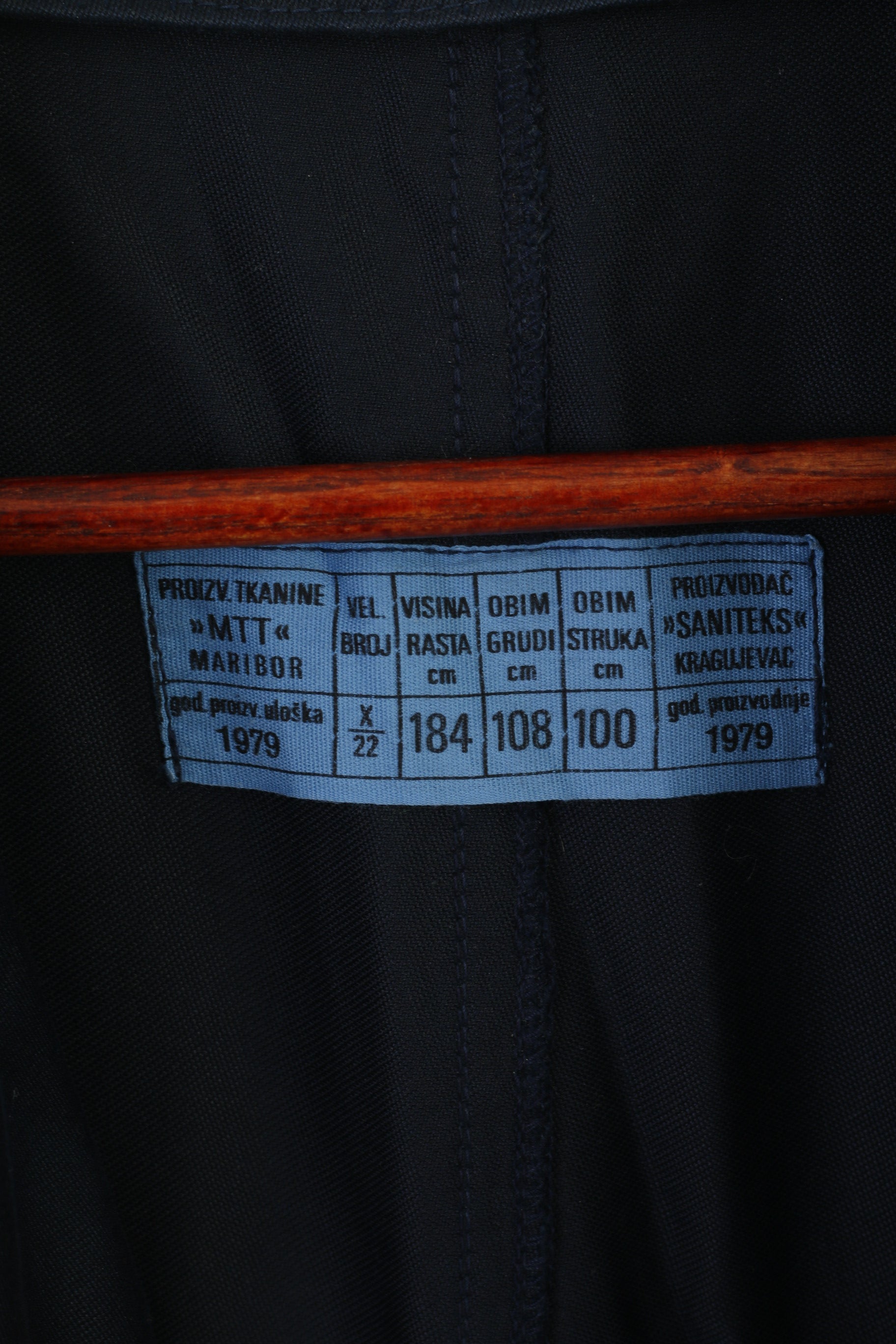 Vintage Men L 184 Coat Navy Cotton Military Croatian Belted Maribor 1979 Trench