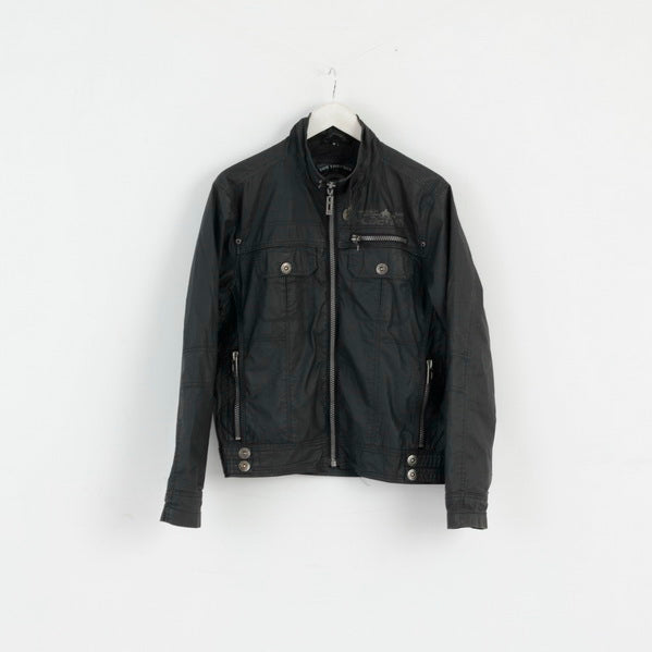 Tom Tompson Womens M Jacket Black Biker Sporting Full Zipper Was Cotton Top