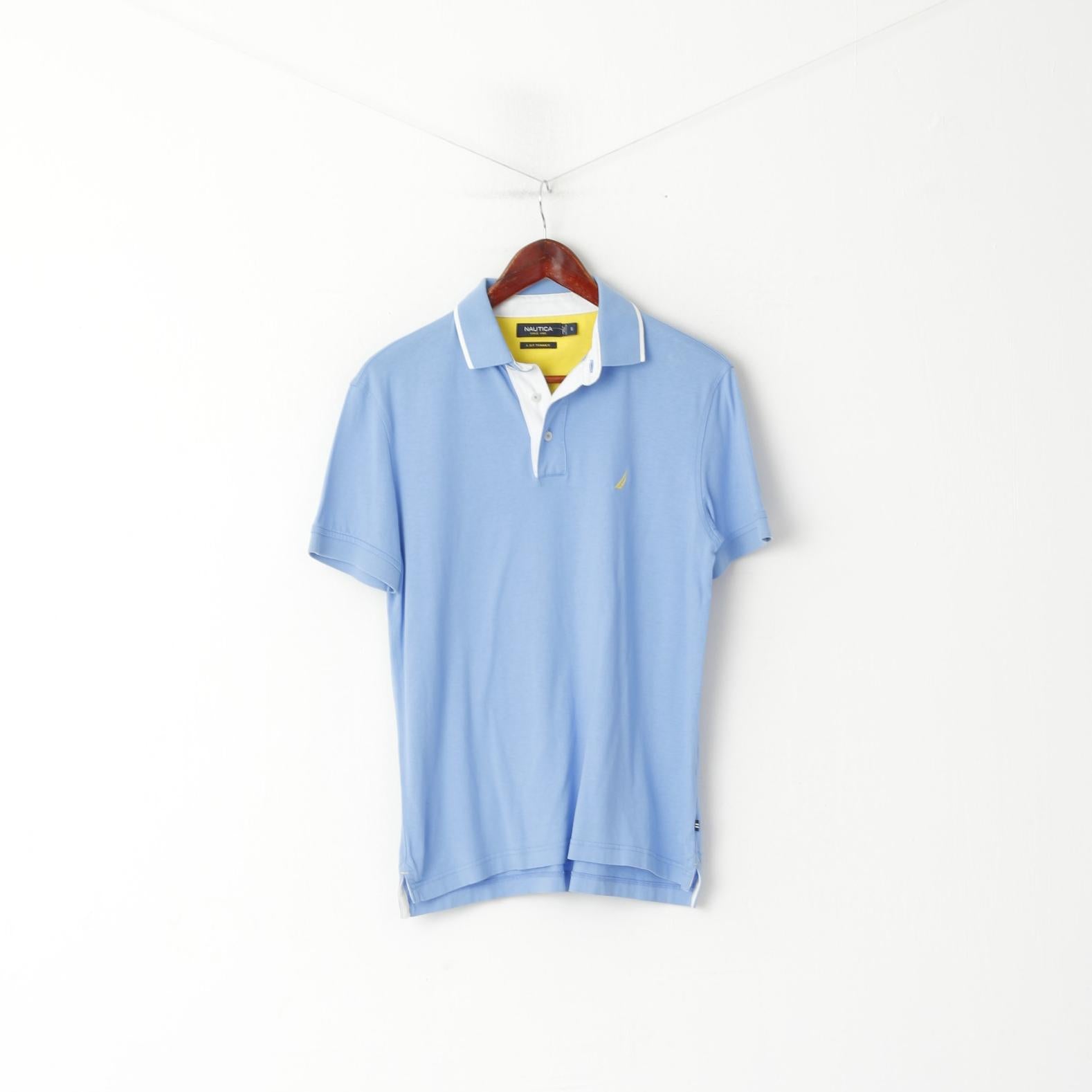 Nautica Men S Polo Shirt Blue Cotton Detailed Buttons Stretch Plain Fit Top