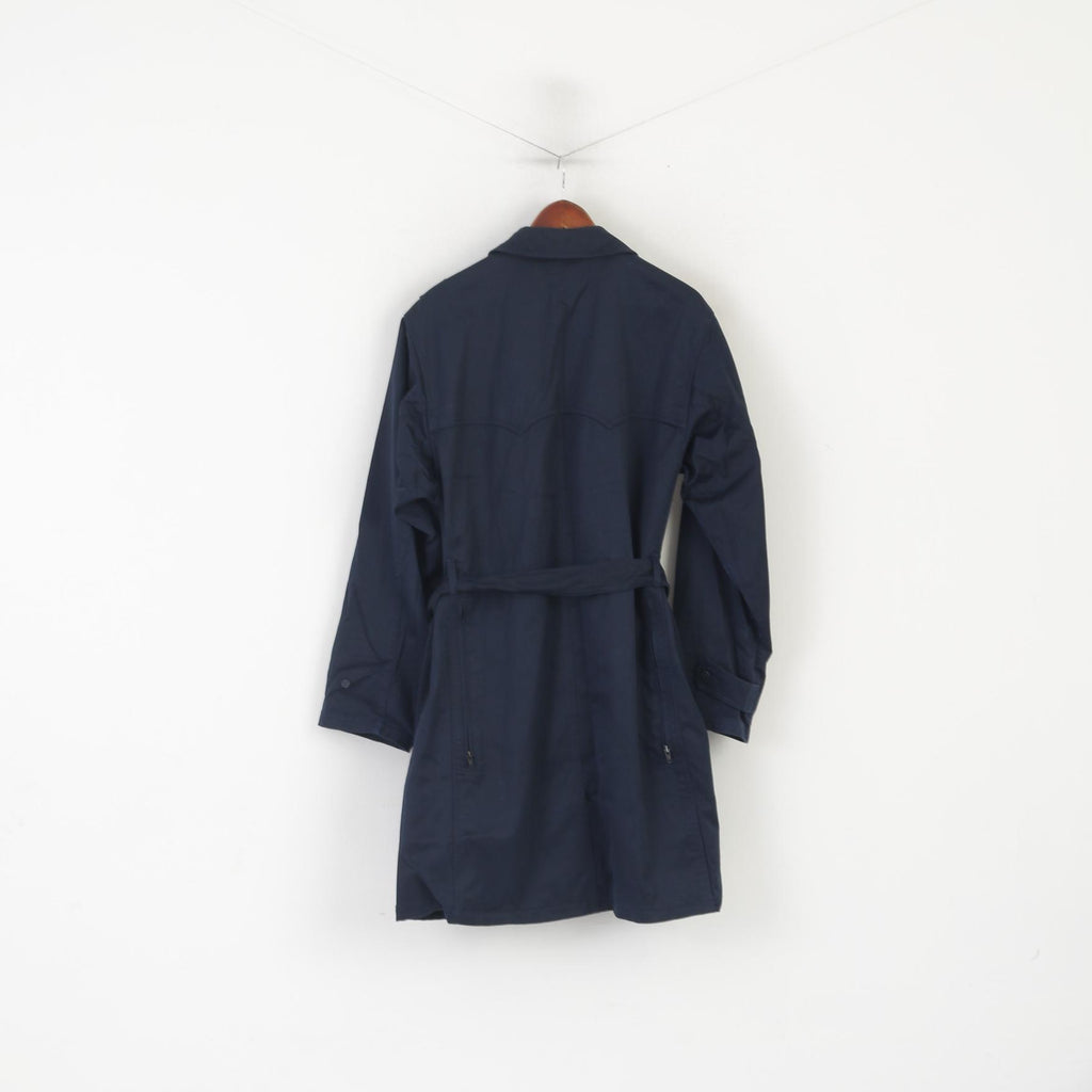 Vintage Men L 184 Coat Navy Cotton Military Croatian Belted Maribor 1979 Trench