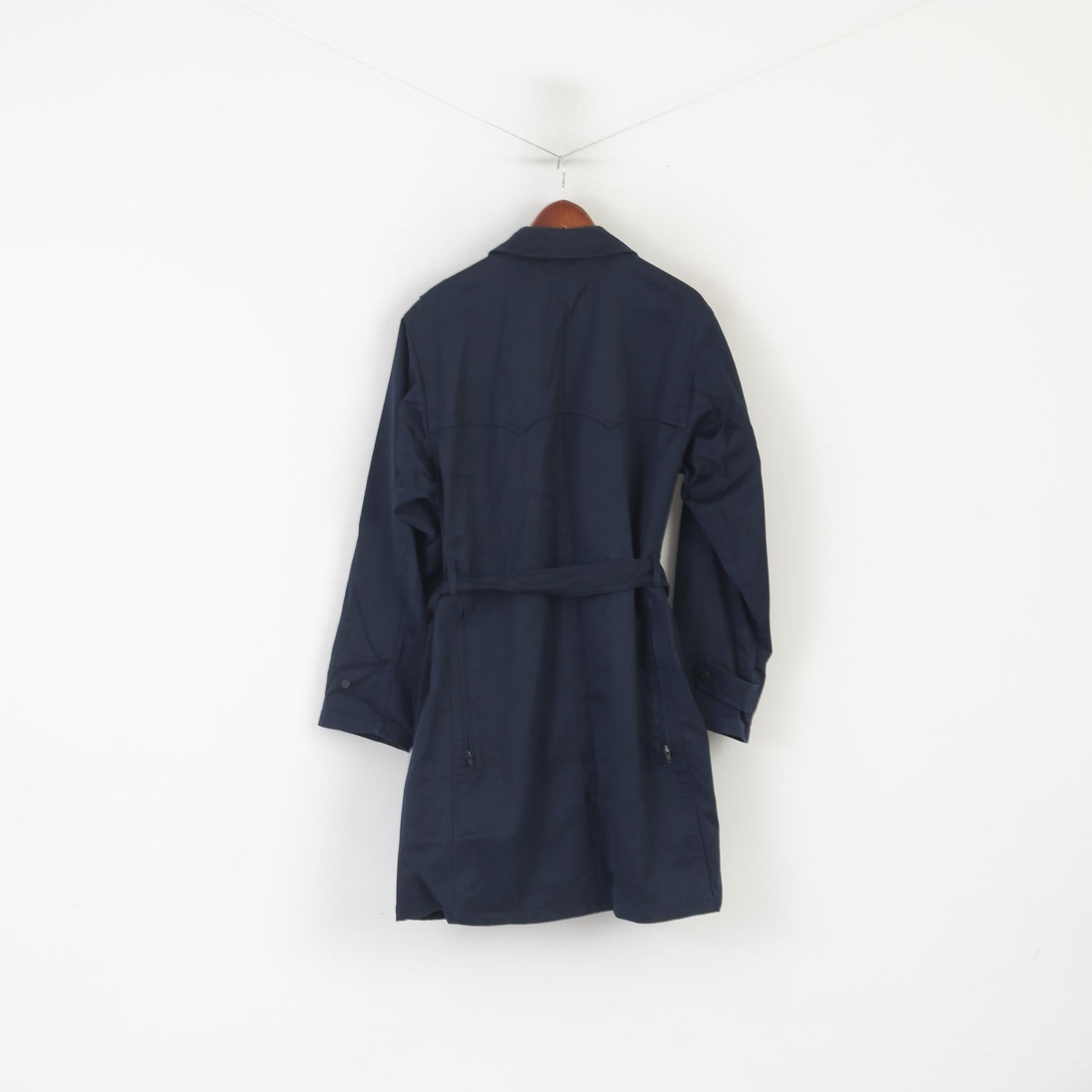 Vintage Men L 184 Coat Navy Cotton Military Croatian Belted Maribor 1979 Trench