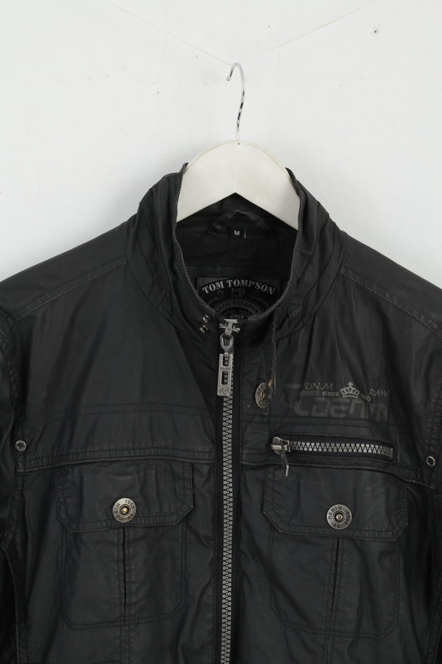 Tom Tompson Womens M Jacket Black Biker Sporting Full Zipper Was Cotton Top