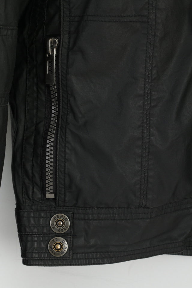 Tom Tompson Womens M Jacket Black Biker Sporting Full Zipper Was Cotton Top
