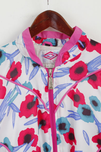 Diamond Cut By Umbro Girls 156 Jacket Pink Floral Bomber Zip Up Shpulder Pads Retro Top