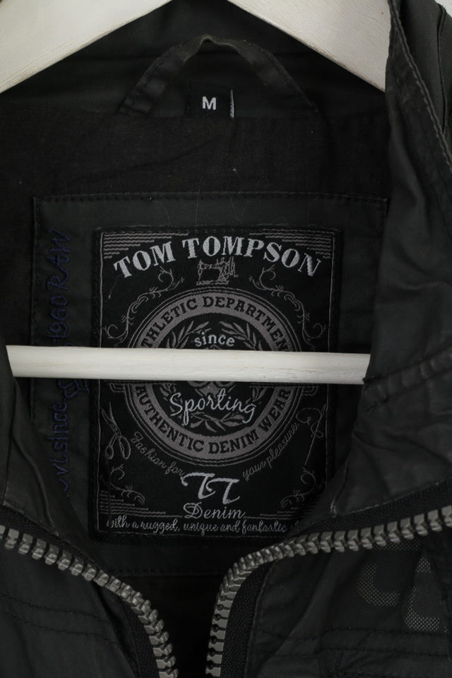 Tom Tompson Womens M Jacket Black Biker Sporting Full Zipper Was Cotton Top