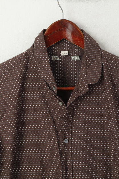 Diesel Men L (M) Casual Shirt Brown Cotton Tiny Snowflake Pattern Long Sleeve Top