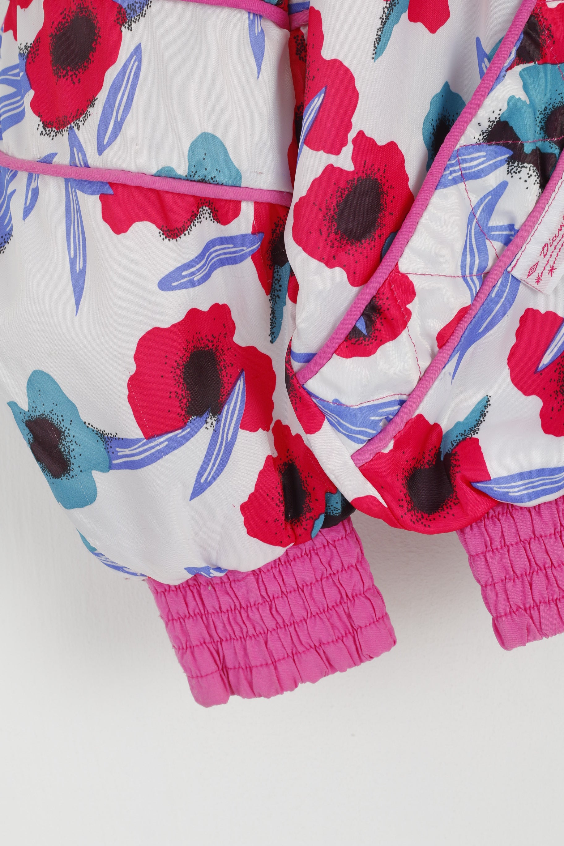 Diamond Cut By Umbro Girls 156 Jacket Pink Floral Bomber Zip Up Shpulder Pads Retro Top