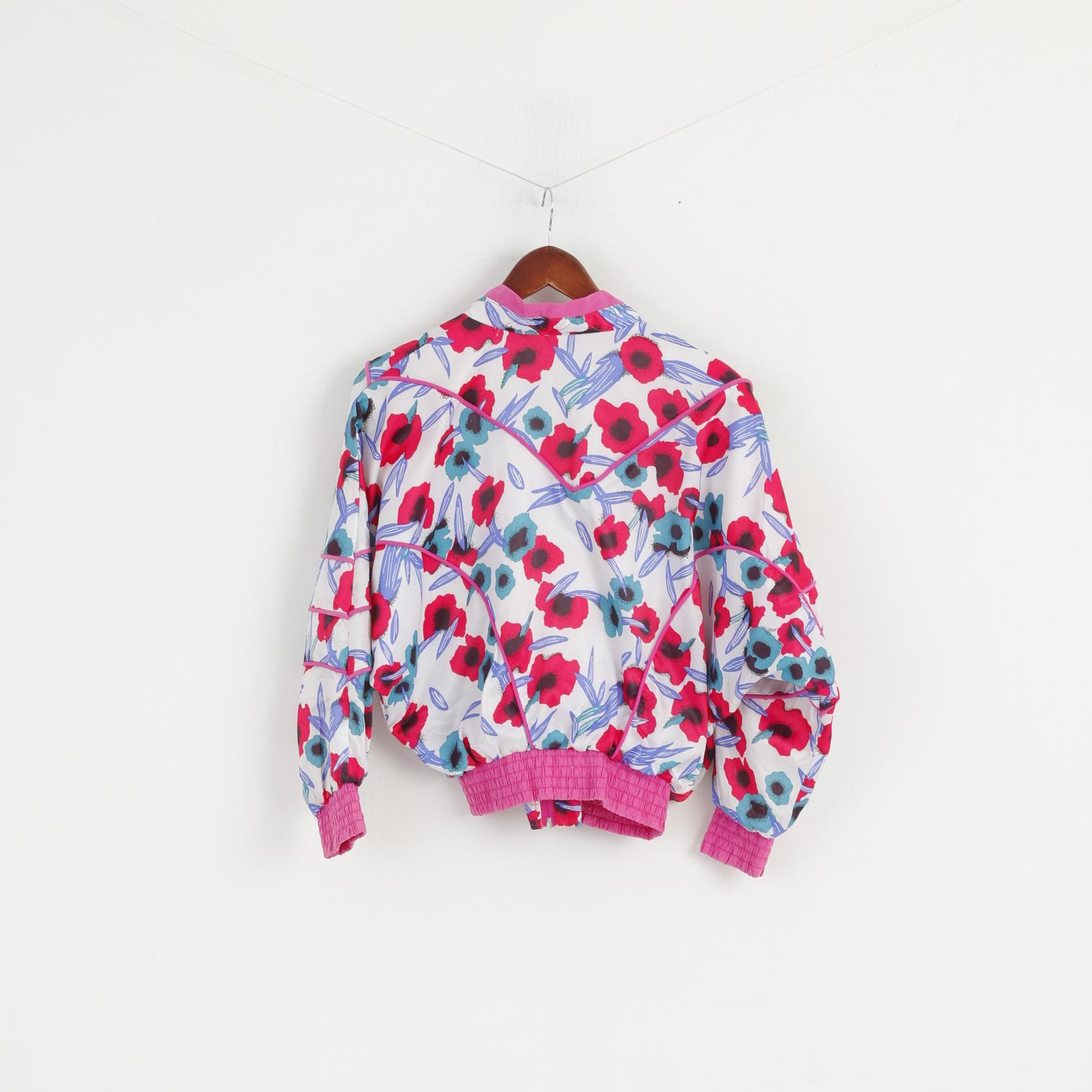 Diamond Cut By Umbro Girls 156 Jacket Pink Floral Bomber Zip Up Shpulder Pads Retro Top