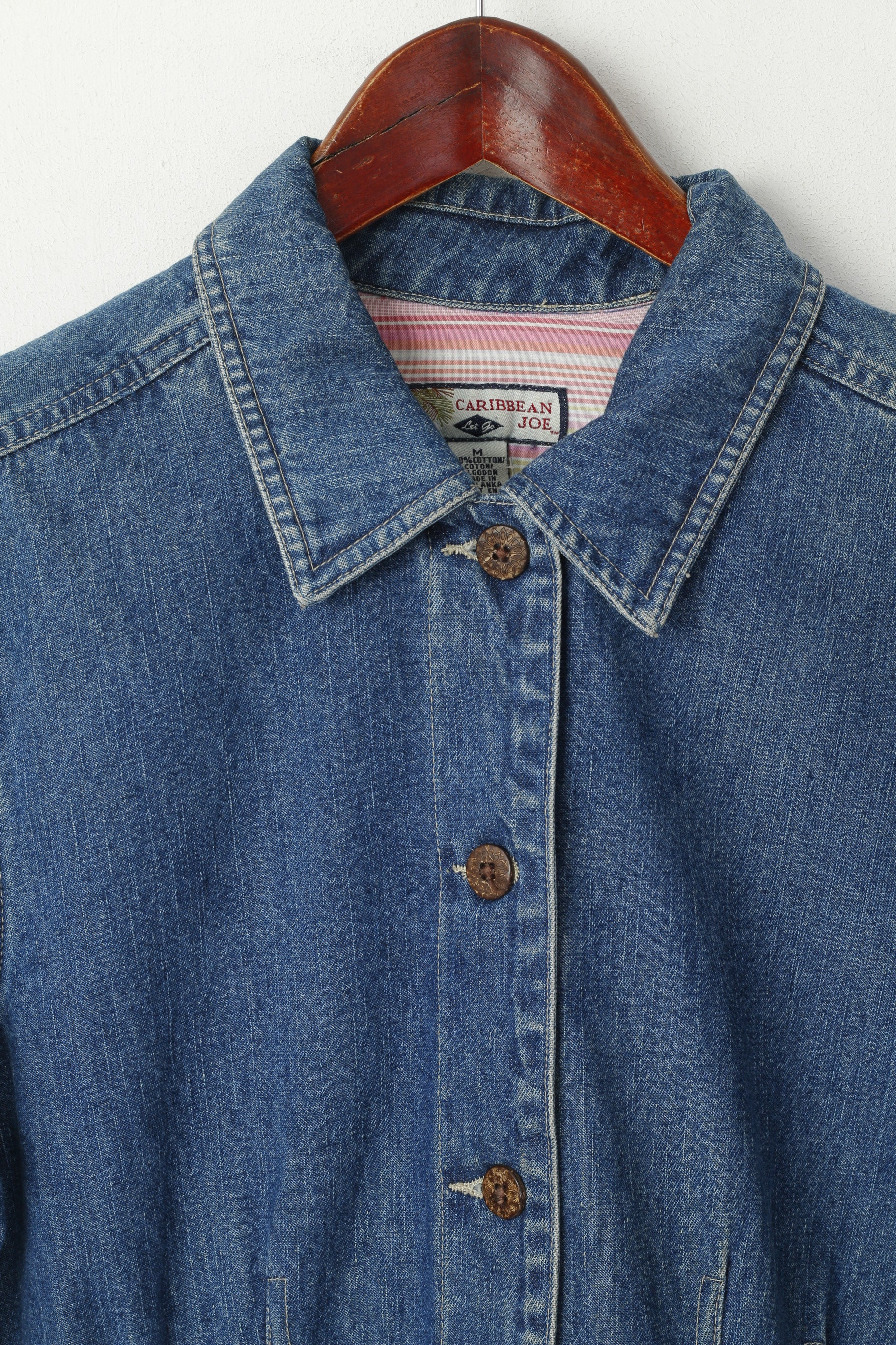 Caribbean Joe Donna M Giacca di jeans Blu Tasca in cotone con bottoni Frontale Jeans Top