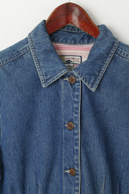 Caribbean Joe Women M Denim Jacket Blue Cotton Pocket Buttons Front Jeans Top