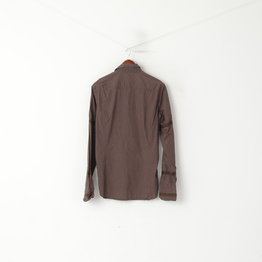 Diesel Men L (M) Casual Shirt Brown Cotton Tiny Snowflake Pattern Long Sleeve Top
