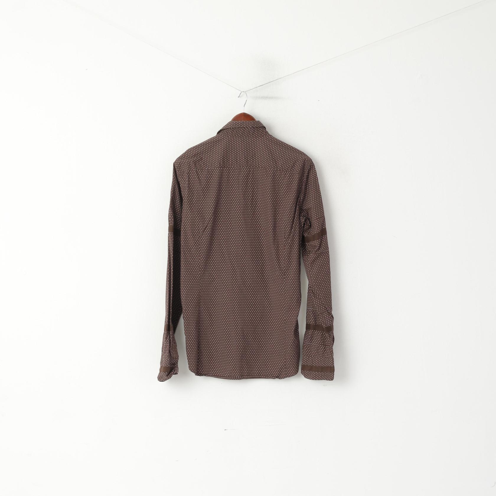 Diesel Men L (M) Casual Shirt Brown Cotton Tiny Snowflake Pattern Long Sleeve Top