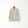 Guess Men S Casual Shirt Beige Striped Cotton Long Sleeve Cufflinks Top