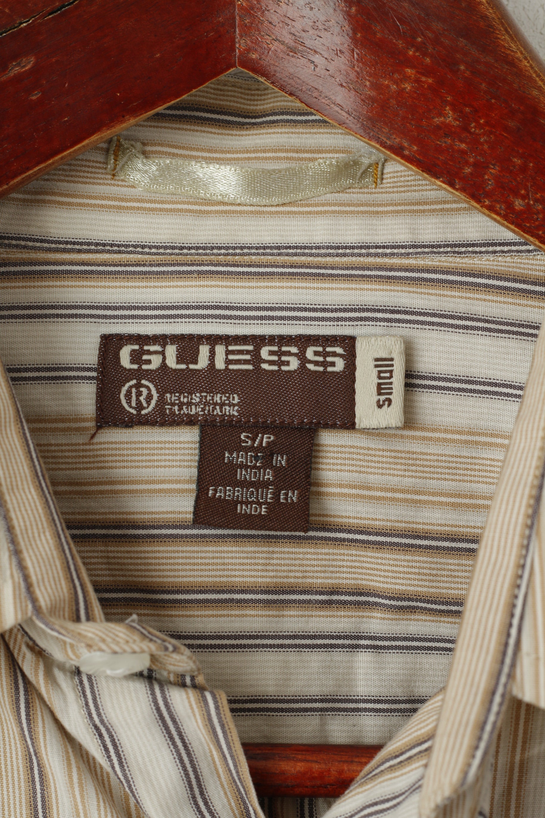 Guess Men S Casual Shirt Beige Striped Cotton Long Sleeve Cufflinks Top