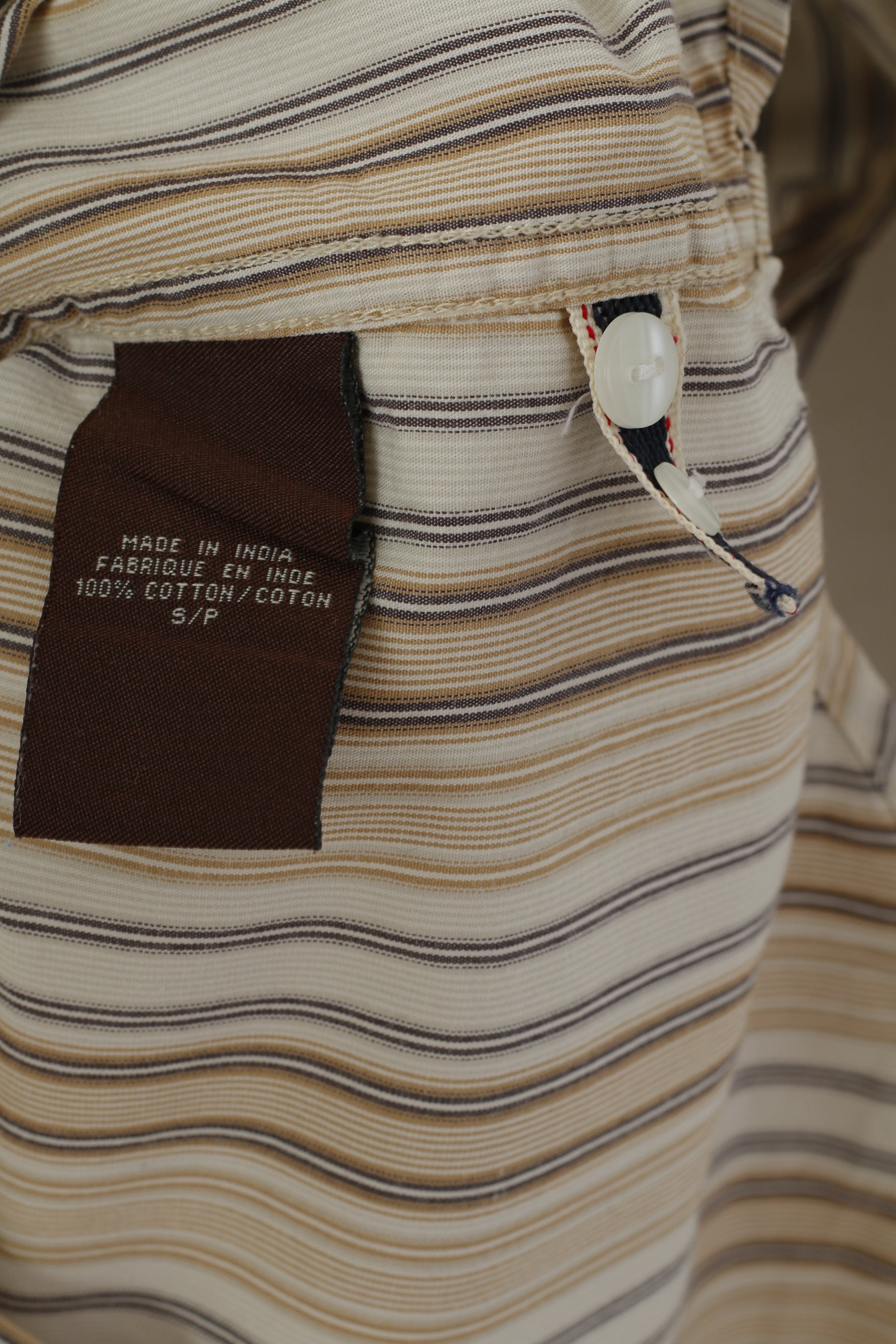 Guess Men S Casual Shirt Beige Striped Cotton Long Sleeve Cufflinks Top
