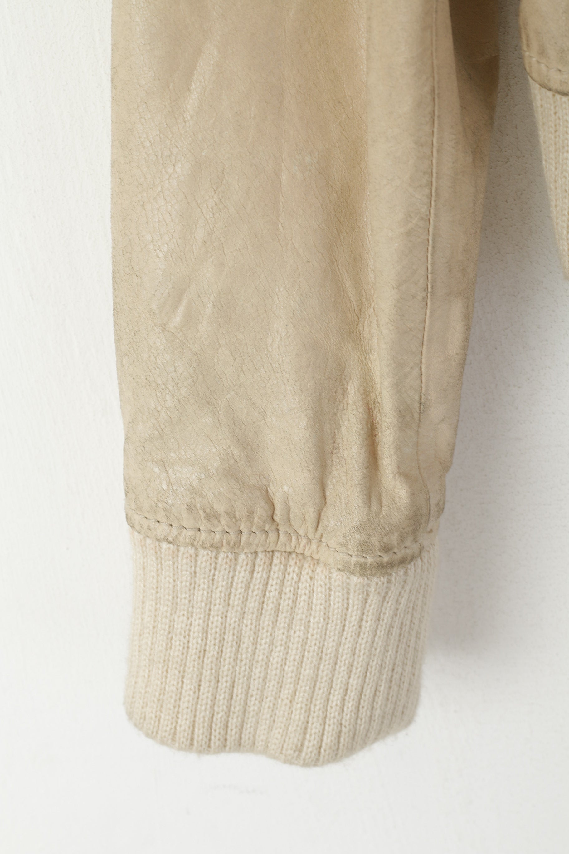 Giacca Xpert da donna L (M) in pelle beige da motociclista vintage con cerniera intera e colletto rialzato