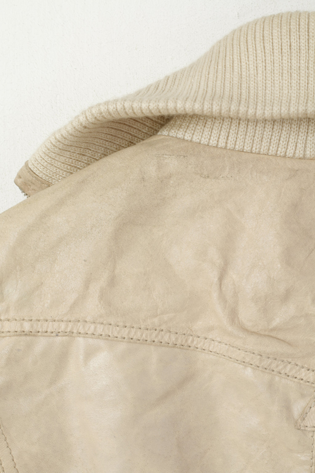 Giacca Xpert da donna L (M) in pelle beige da motociclista vintage con cerniera intera e colletto rialzato