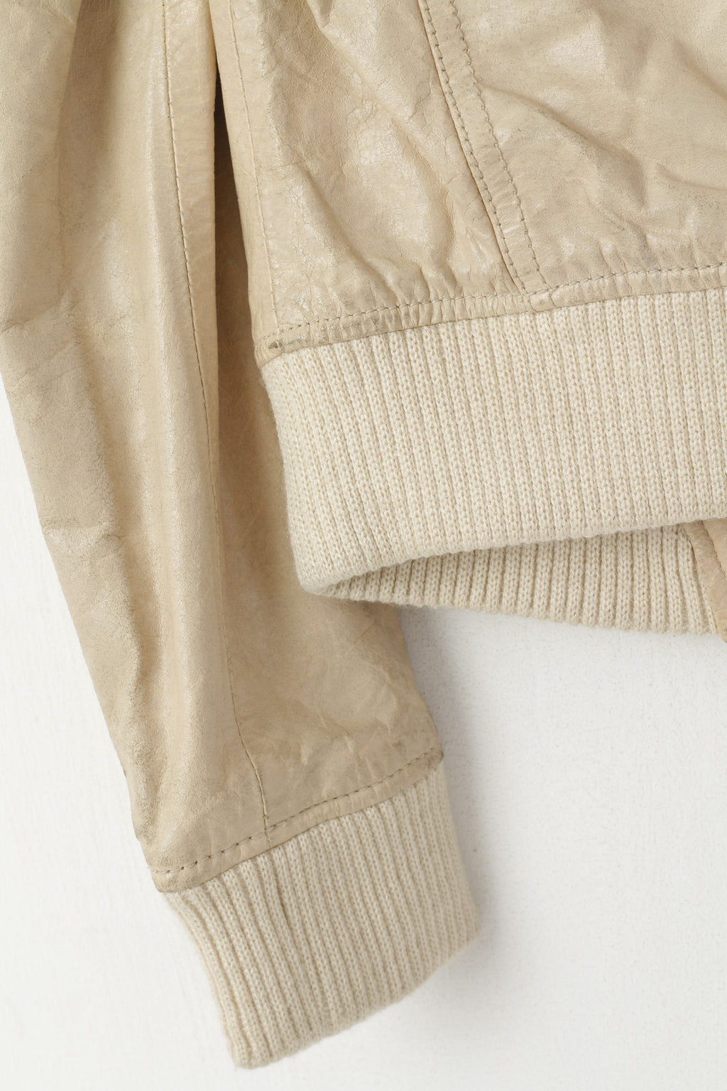 Giacca Xpert da donna L (M) in pelle beige da motociclista vintage con cerniera intera e colletto rialzato