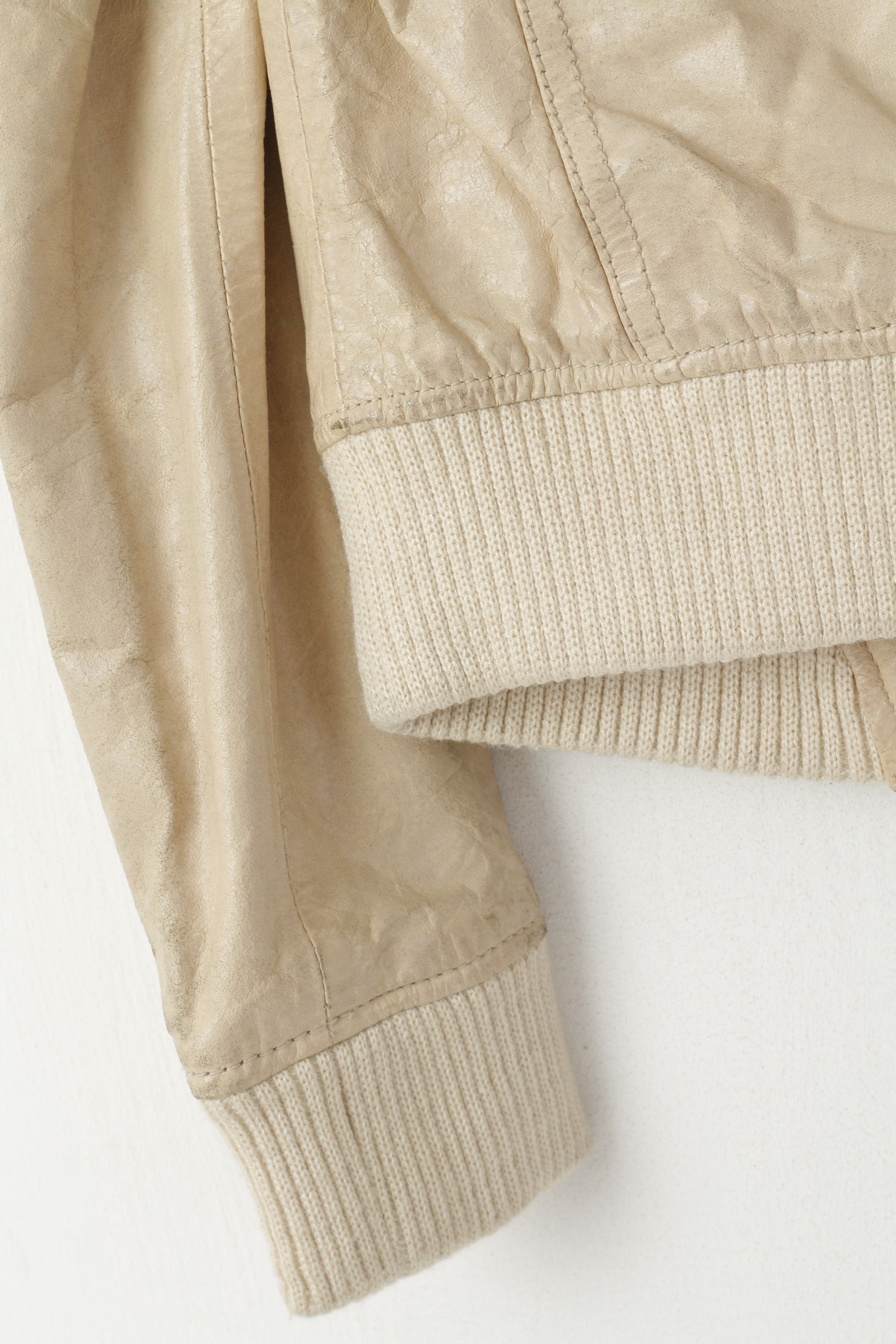 Giacca Xpert da donna L (M) in pelle beige da motociclista vintage con cerniera intera e colletto rialzato