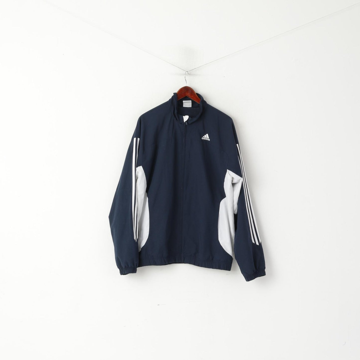 Adidas Men 44/46 L Jacket Navy Full Zipper Sport Training Lightweight Sportswear Top