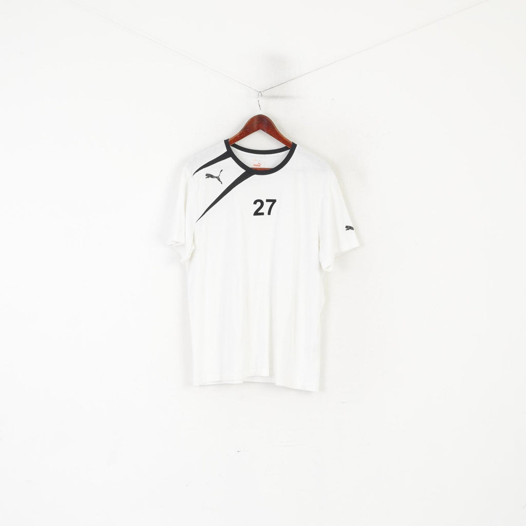 Maglia Puma da uomo a maniche lunghe in cotone bianco Sport Vtg Lifestyle #27 Top da calcio sportivo