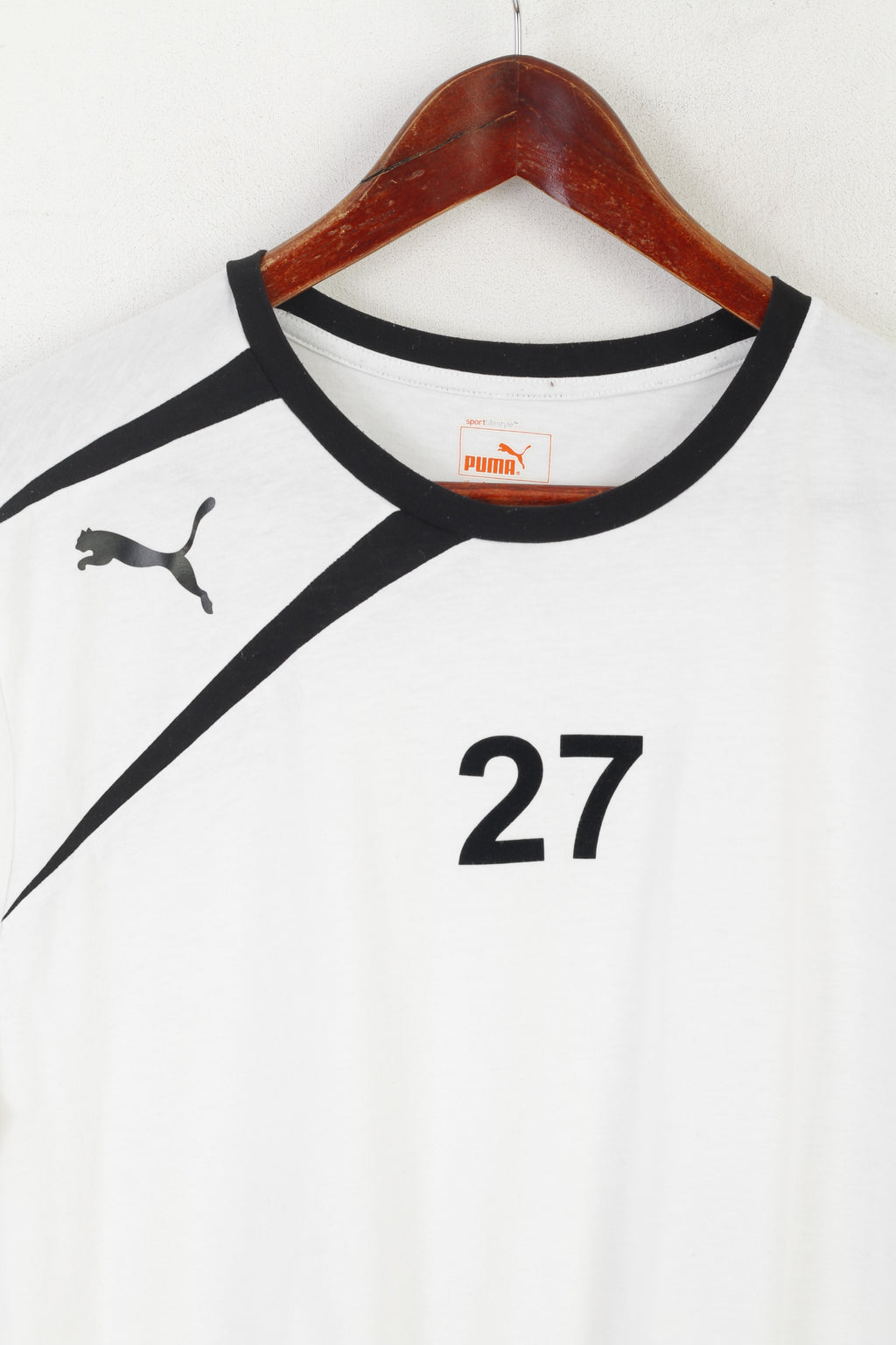 Maglia Puma da uomo a maniche lunghe in cotone bianco Sport Vtg Lifestyle #27 Top da calcio sportivo